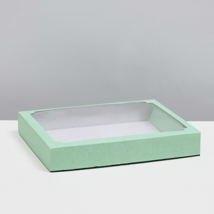 Коробка сборная, крышка-дно, с окном, мятная, 26 х 21 х 4 см