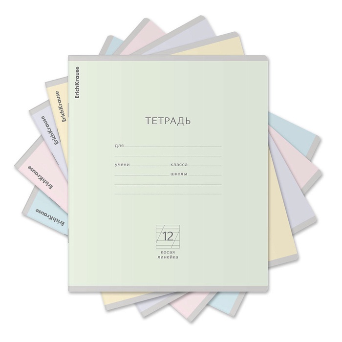 Тетрадь 12 листов в косую линейку, ErichKrause Pastel «Классика», обложка мелованный картон, блок офсет, МИКС - Фото 1