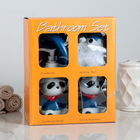 Набор аксессуаров для ванной комнаты «Пандочки», 4 предмета (дозатор 220 мл, мыльница, стакан мочалка), цвет белый - Фото 4