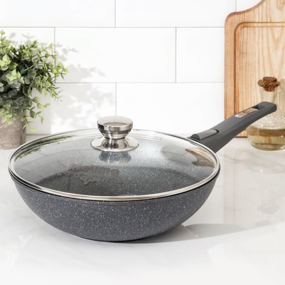 Сковорода - Вок Мечта «Гранит», 3.7 л, d=28 см, съёмная ручка, антипригарное покрытие, литой алюминий, серая