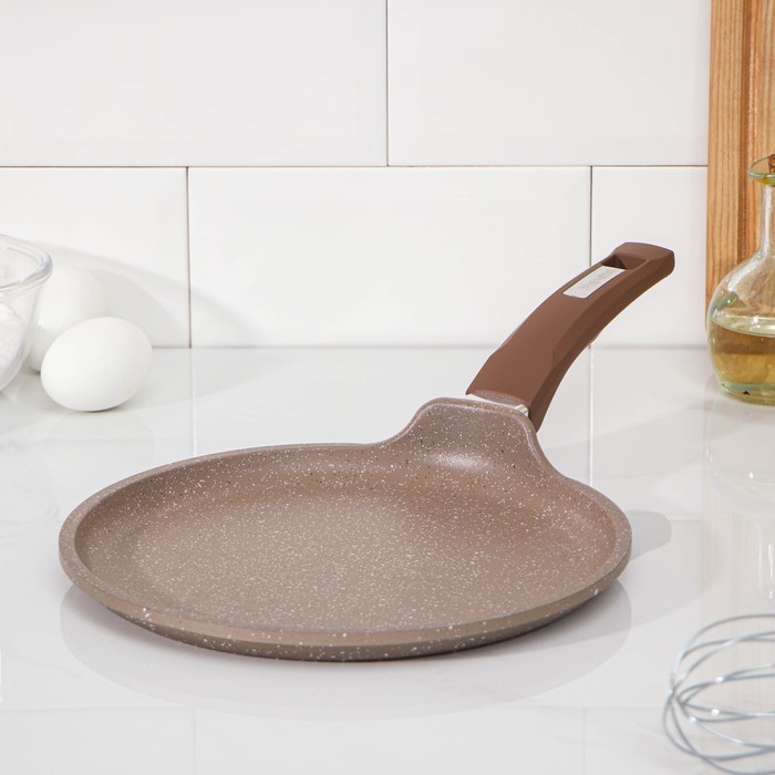Сковорода блинная Мечта «Гранит Brown», d=24 см, пластиковая ручка, антипригарное покрытие, литой алюминий, коричневая - Фото 1