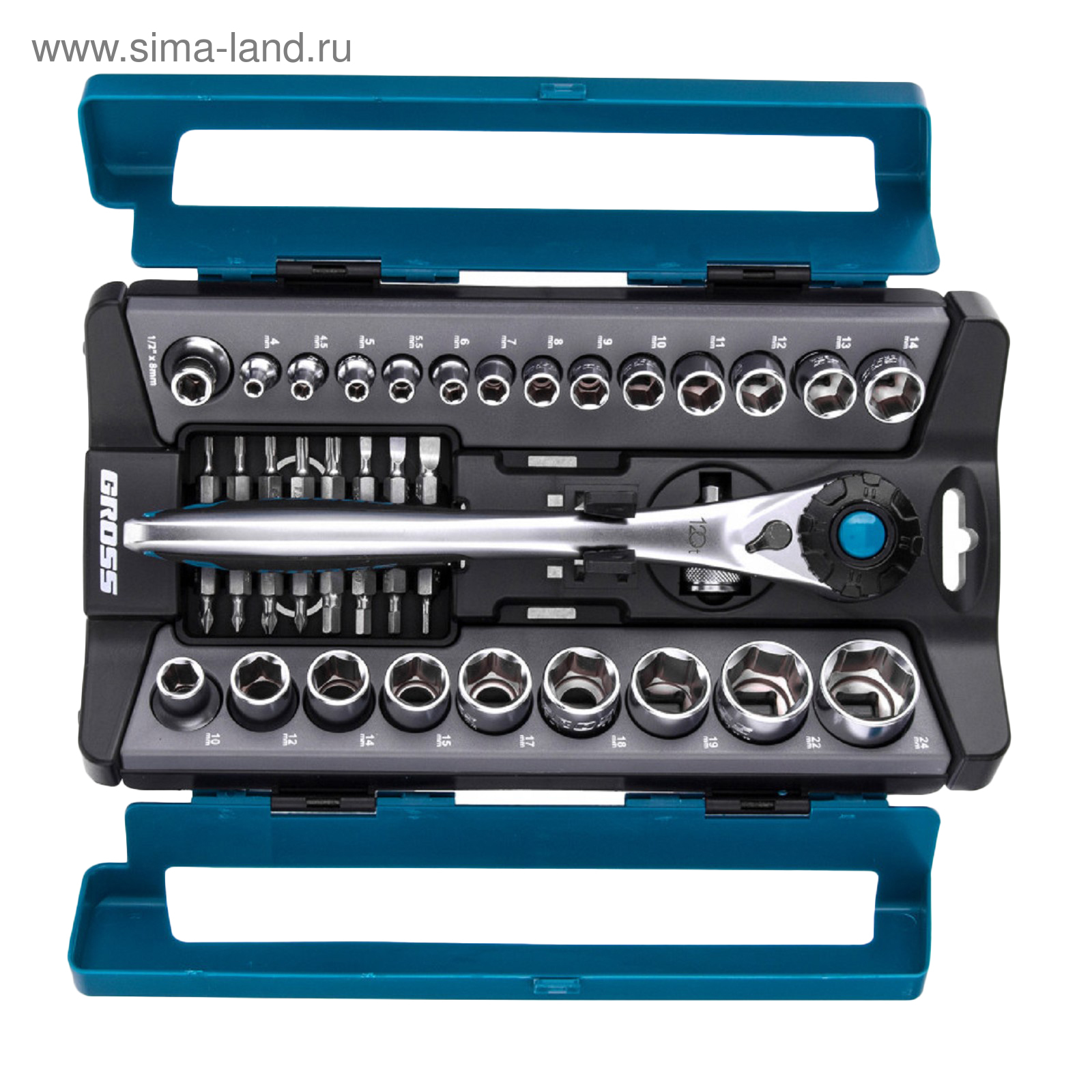 Набор торцевых головок Gross 14143, 41 предмет, трещотка 120 зубьев, 1/ ...