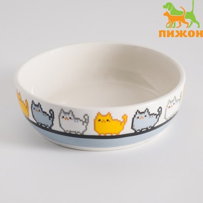Миска керамическая "Пиксельные кошки" 250мл, 12 х 3,5 см, бело-серая
