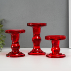 Подсвечник стекло "Креманка" красный набор 3 шт h- 8,5, 11,4, 14х8,5х8,5 см - фото 318267208