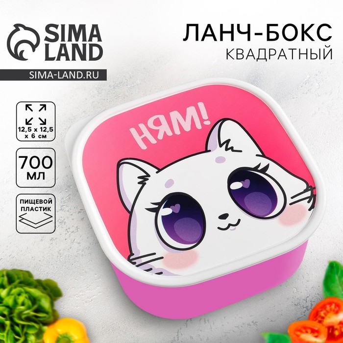 Ланч - бокс квадратный «Котик», 700 мл - Фото 1