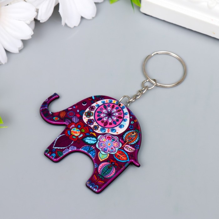 Брелок акрил "Слон в цветах" в технике дудлинг 5,4х6,4 см - фото 1899737219