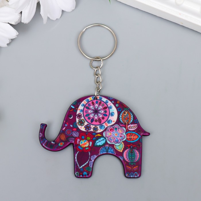 Брелок акрил "Слон в цветах" в технике дудлинг 5,4х6,4 см - фото 1899737222
