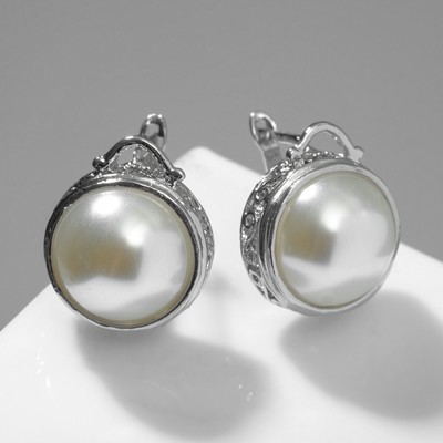 Серьги с жемчугом «Эдель» круг классика, цвет белый в серебре