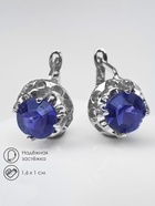 Серьги со стразами "Эдель" кружок, цвет ярко-синий в серебре - фото 809213568