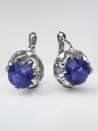 Серьги со стразами "Эдель" кружок, цвет ярко-синий в серебре - фото 809213569