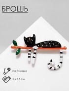 Брошь «Кошка» тропическая на ветке, цветная в золоте - Фото 5