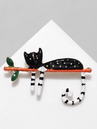 Брошь «Кошка» тропическая на ветке, цветная в золоте - Фото 7