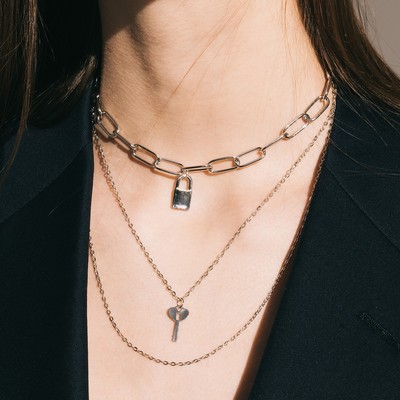 Кулон «Цепь» ключ с замком, цвет серебро, 56 см