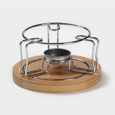 Подставка-подогрев под чайник BellaTenero «Эко», на бамбуковой подставке, d=14 см, металл, серебристая