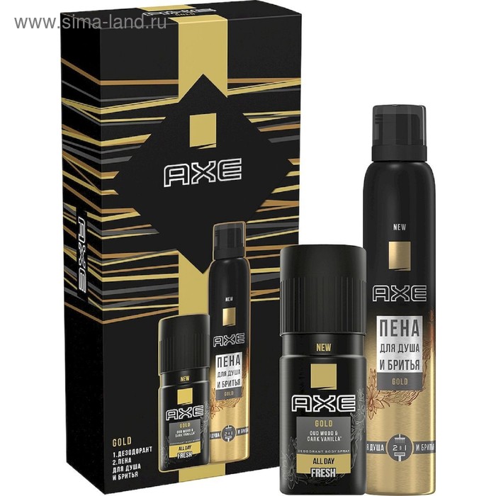 Подарочный набор Axe Gold Men: Гель для душа и бритья, 200 мл, Дезодорант, 150 мл - Фото 1