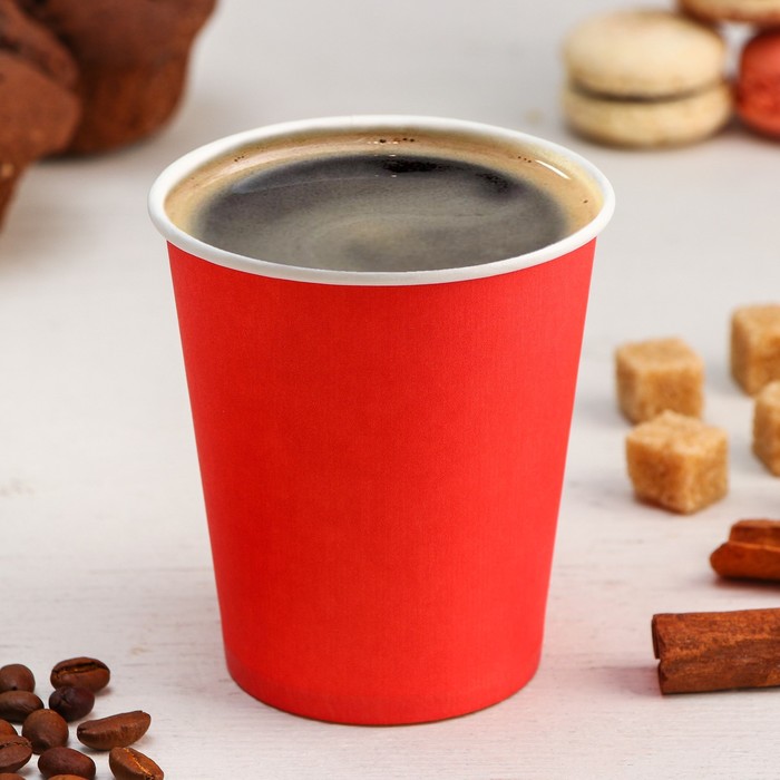 Стакан бумажный одноразовый, 250 мл, d=8 см, красный - Фото 1