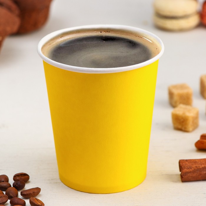 Стакан бумажный одноразовый, 250 мл, d=8 см, жёлтый - Фото 1