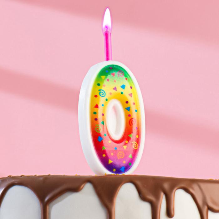 Свеча для торта "Цветное пламя", 10 см, цифра "0" - Фото 1