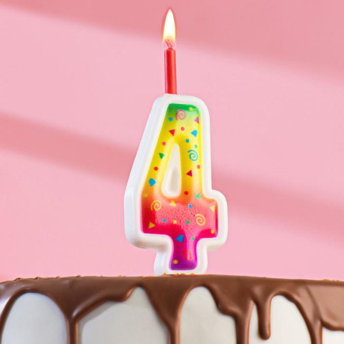 Свеча для торта "Цветное пламя", 10 см, цифра "4" - Фото 1
