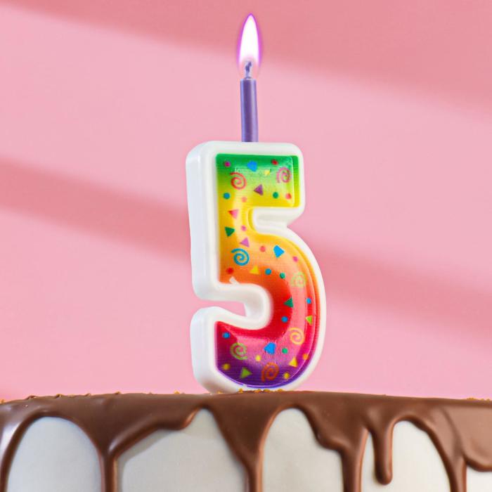 Свеча для торта "Цветное пламя", 10 см, цифра "5", микс - Фото 1