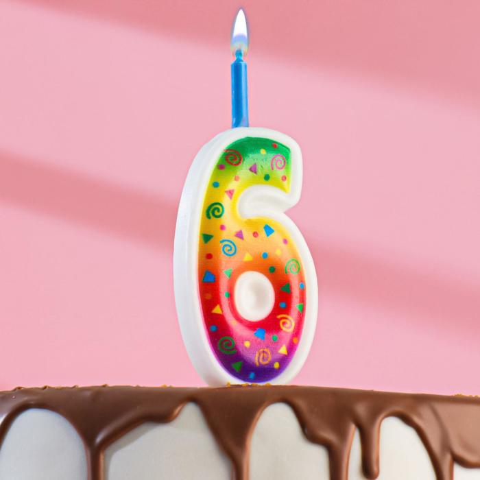 Свеча для торта "Цветное пламя", 10 см, цифра "6" - Фото 1