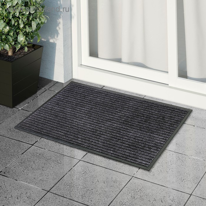 Коврик придверный влаговпитывающий ребристый «Барьер», 60×90 см, цвет серый - Фото 1