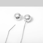 Серьги с жемчугом «Цепочки» кольцо и бусина, цвет белый в серебре, шар №10 - Фото 2