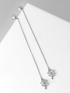 Серьги с жемчугом «Цепочки», цветок и бусина, белые в серебре, шар №10  (артикул 4577727)  большой выбор товаров оптом и в розницу по низким ценам с доставкой