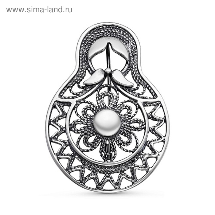 Брошь «Матрёшка» посеребрение и оксидированием - Фото 1