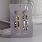 Серьги со стразами "Взаимность" три кольца, цвет белый в золоте - фото 24495509