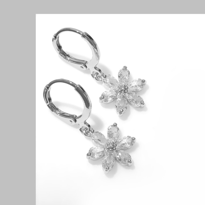 Серьги со стразами «Большой бриллиант» цветок, цвет МИКС - фото 1907060117