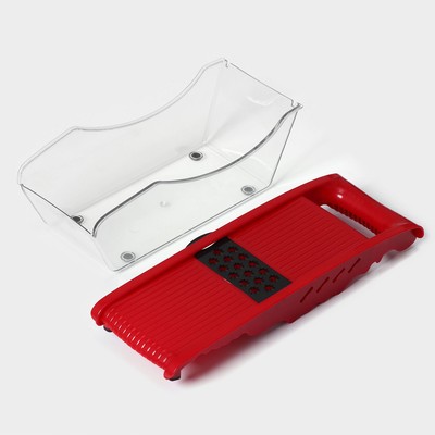 Тёрка с лотком Доляна Vegan, 6 насадок, 30×10.5×11 см, цвет зелёный, овощечистка металлическая, цвет красный