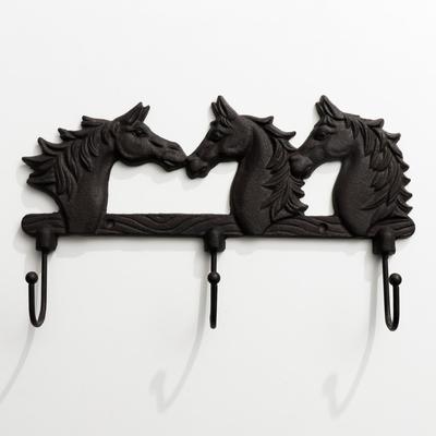 Крючки декоративные «Три коня», чугун, ключница настенная, 21×13×6.5 см