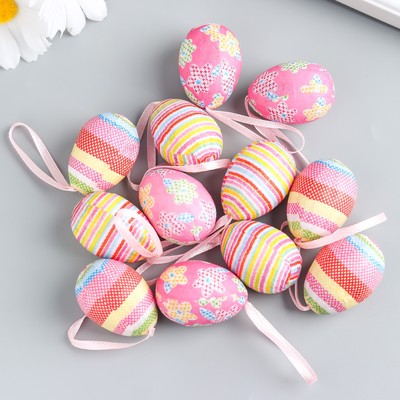 Подвесное украшение пасхальное «Яйцо: полосочки», набор 12 шт., яйцо 3×4 см