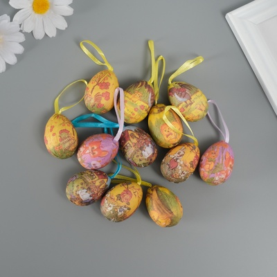 Подвесное украшение пасхальное «Яйцо: петушок с цыплятами», набор 12 шт., яйцо 3×4 см