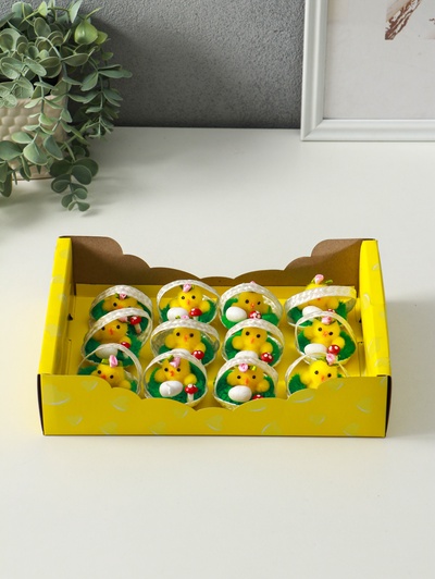 Фигурка пасхальная «Цыпа с яичком в корзинке с мухомором», набор 12 шт., 5×5×5 см