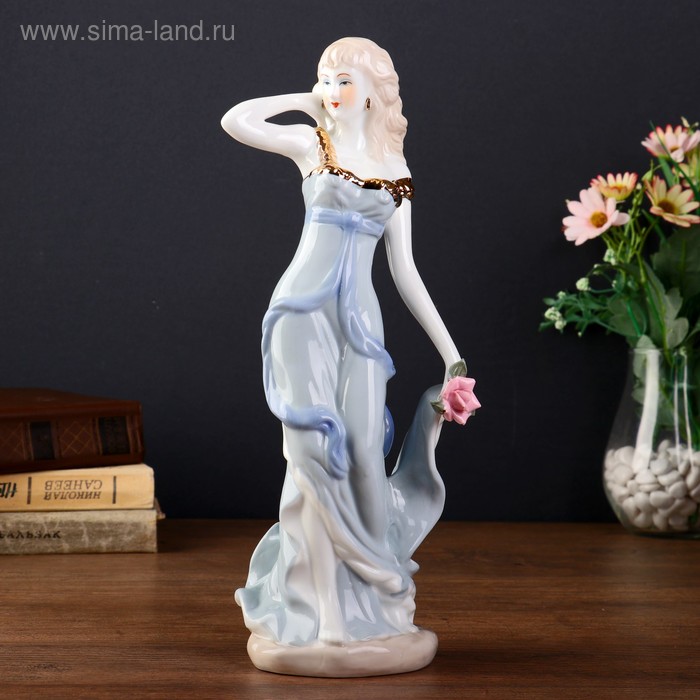 Сувенир керамика "Девушка в сером платье с розой в руке" 31х11х9,5 см - Фото 1