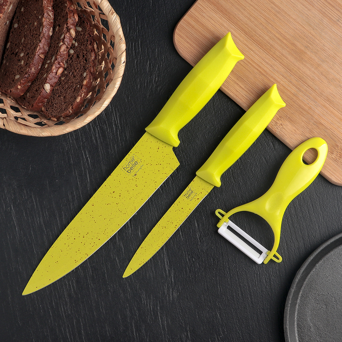 Набор ножей кухонных с антиналипающим покрытием Green, керамическая овощечистка, цвет зелёный