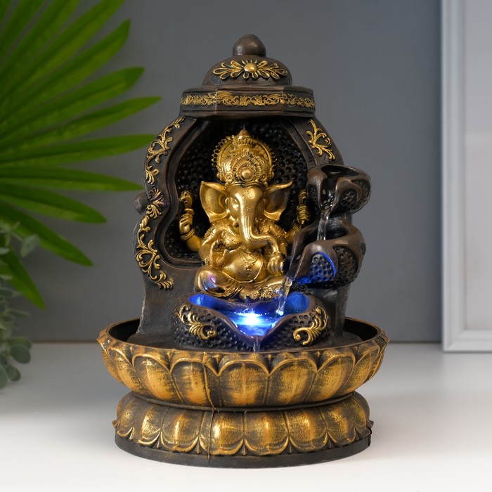 Фонтан настольный с подсветкой «Ганеша на троне», от сети, 28×20×20 см