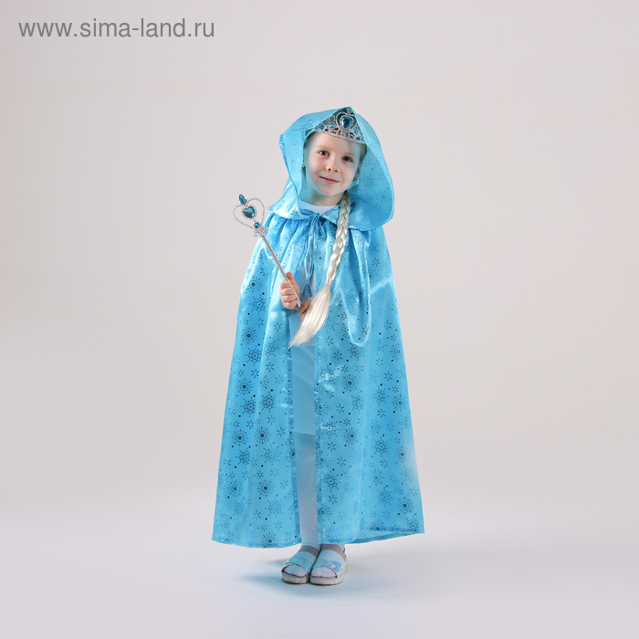 Карнавальный набор «Эльза», плащ из атласа, коса, жезл, корона, длина 100 см - Фото 1