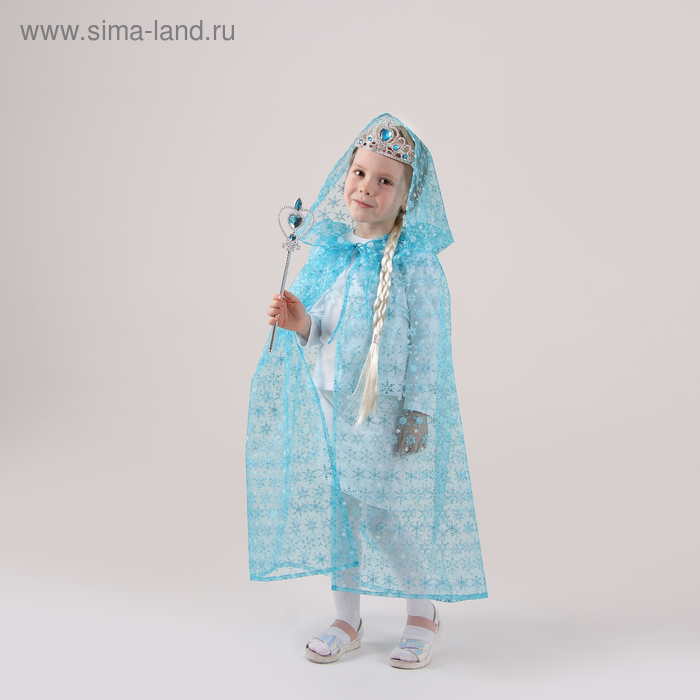 Карнавальный костюм «Эльза», плащ из органзы, коса, жезл, корона, длина 100 см - Фото 1