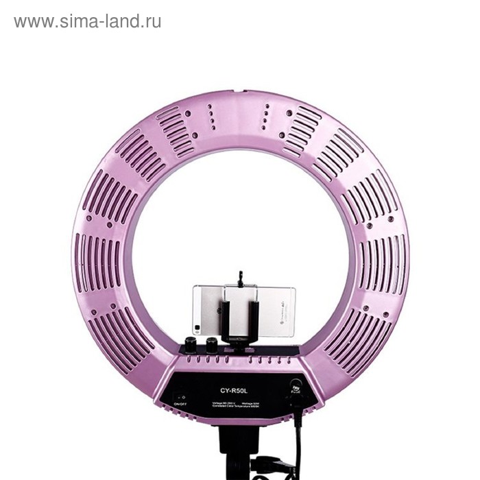 Кольцевая лампа OKIRA LED RING 480 CY 50, 48 Вт, 480 светодиодов, d=46 см, + штатив, розовая - Фото 1