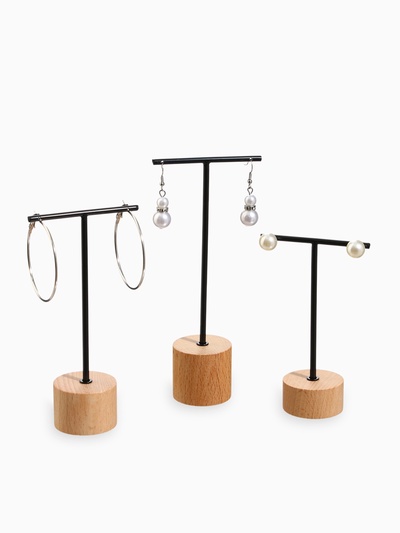 Подставка под серьги QF, Т-образная, набор 3 шт., 16, 13.5, 11.5 см, чёрная