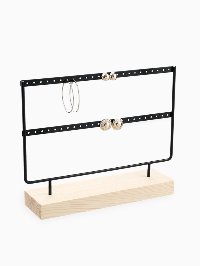 Подставка под серьги QF, 2 яруса, на 24 пары серёг, 27×7×20 см, чёрная - Фото 1
