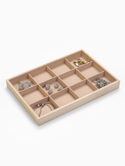 Подставка для украшений QF 12 ячеек, дерево, 35×24×3, бежевая