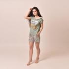 Комплект «Пион» женский (футболка, шорты) цвет зелёный/цветы, размер 50 - Фото 1