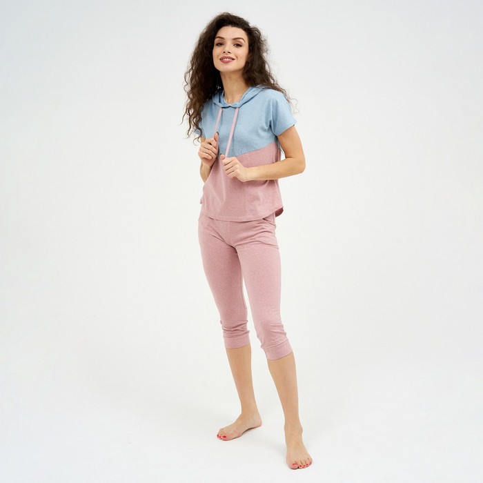 Костюм женский «‎Восход» (футболка, бриджи), цвет серый/розовый, размер 48 - Фото 1