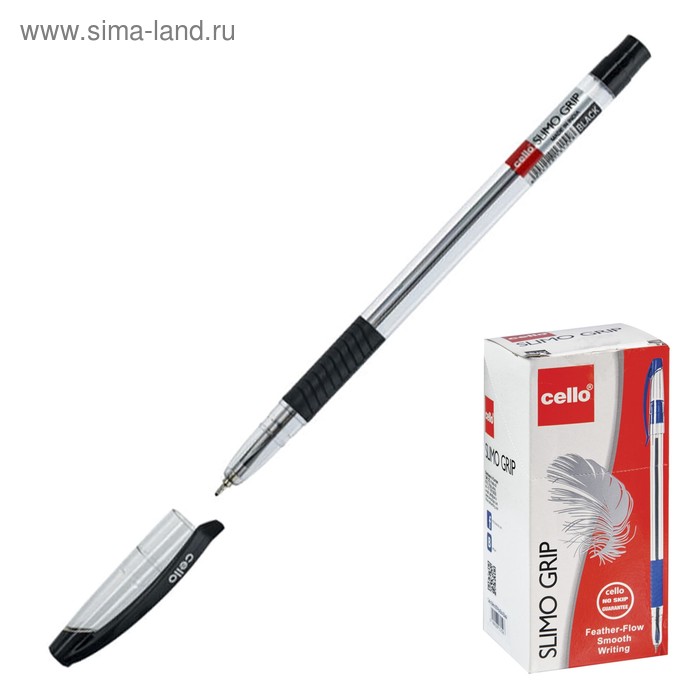 Ручка шариковая Cello Slimo Grip, узел 0.7мм, резиновый упор, чернила чёрные, корпус прозрачный - Фото 1