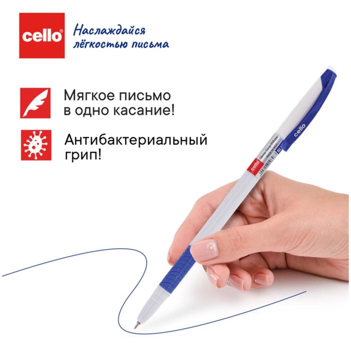 Ручка шариковая Cello Slimo Grip white body, узел 0.7 мм, резиновый упор, чернила синие, корпус белый - Фото 1