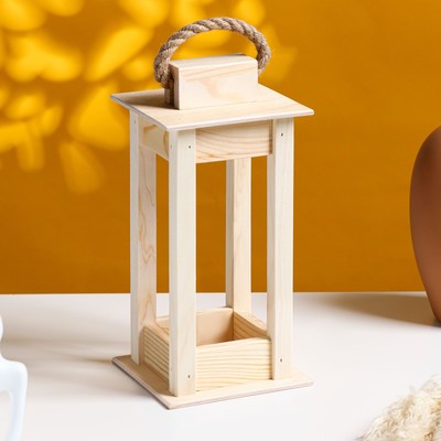 Кашпо для цветов «Фонарик», 24×11×11 см, деревянное, ручка - верёвка